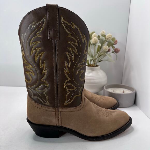 Laredo Lee Vamp Fox Leather Cowboy Pull On Boots Brown Women's US 9W Style 5742 - Picture 3 of 9